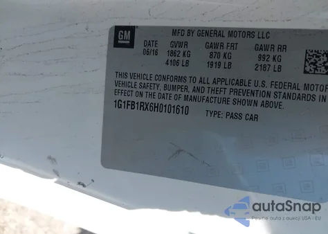 2017 Chevrolet Camaro 1Lt from USA, damaged, VIN 1G1FB1RX6H0101610